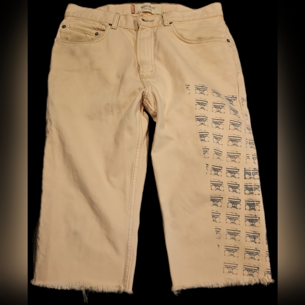 Custom Levi’s 505 Camera Graphic Denim Shorts Jorts Capris 1 Of A Kind Sz 32